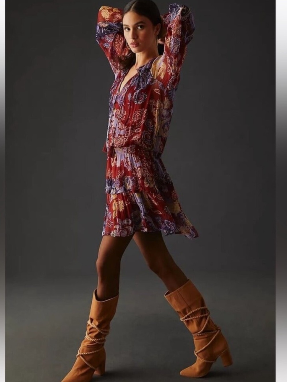 Anthropologie Dress Women’s XL Floral Mini The Marais Printed Long-Sleeve  lined